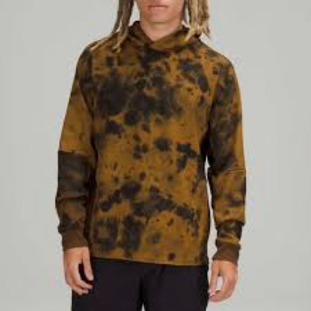 Lululemon Men’s Textured Tech Hoodie Sweatshirt, L, Diamond Dye Gold Spice Black